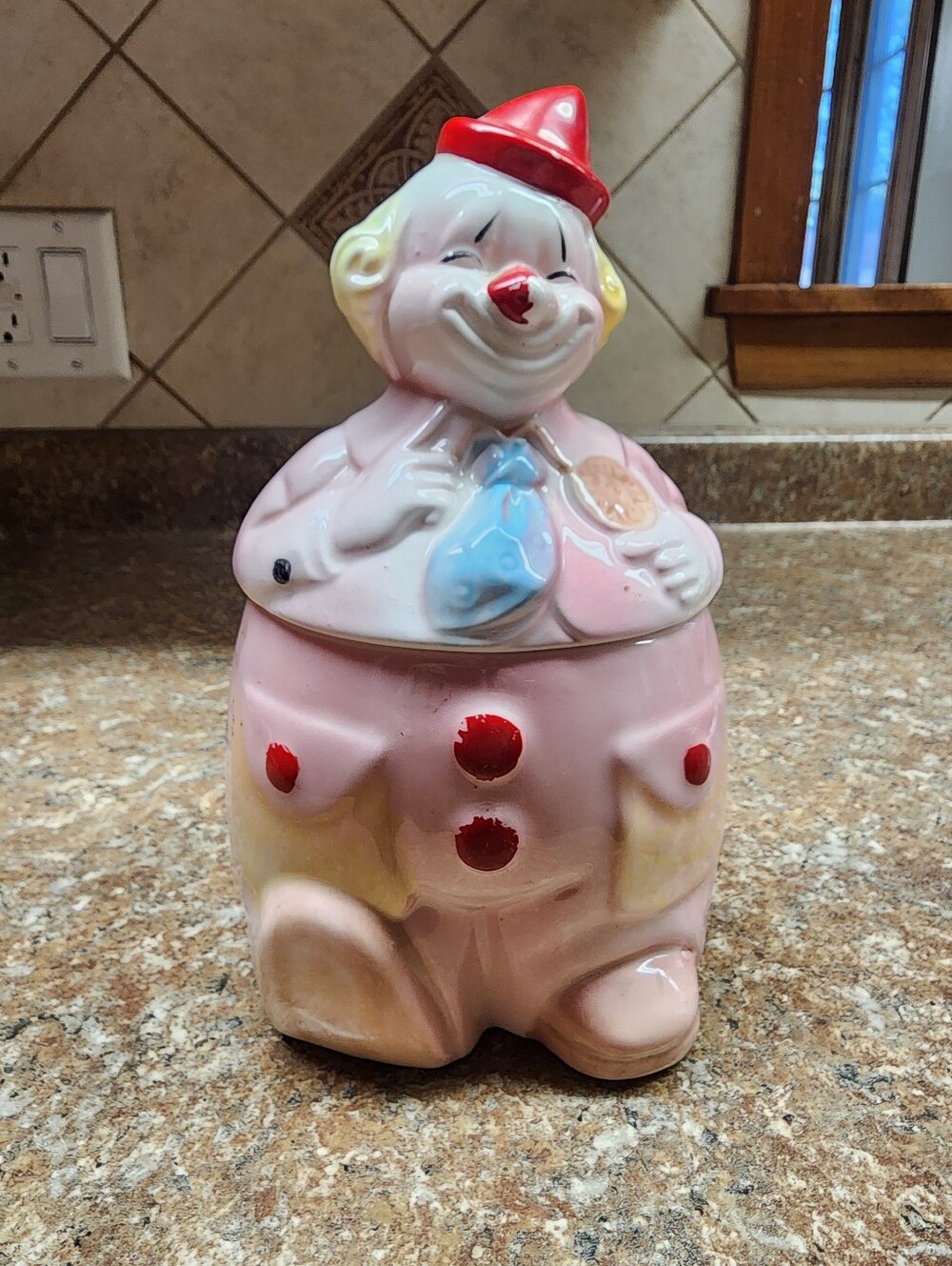 Pink Ceramic Clown Cookie Jar - Decorative Home Accent